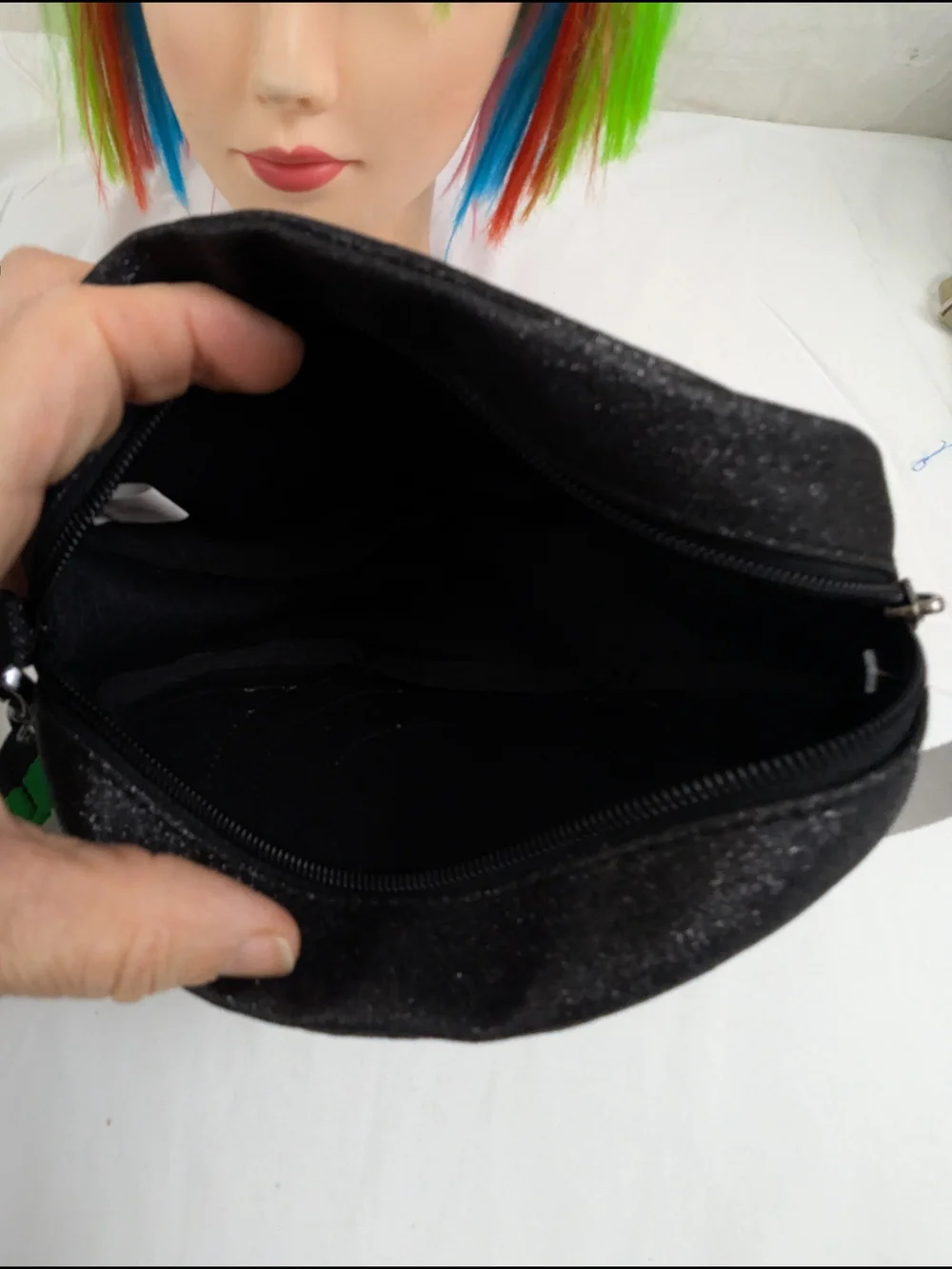 Eye Shaped Clutch/Wristlet Bag with Green Rhinestones